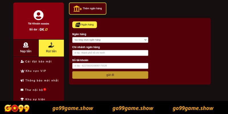 Hướng dẫn Chi Tiết Rút Tiền về Tài Khoản Go99